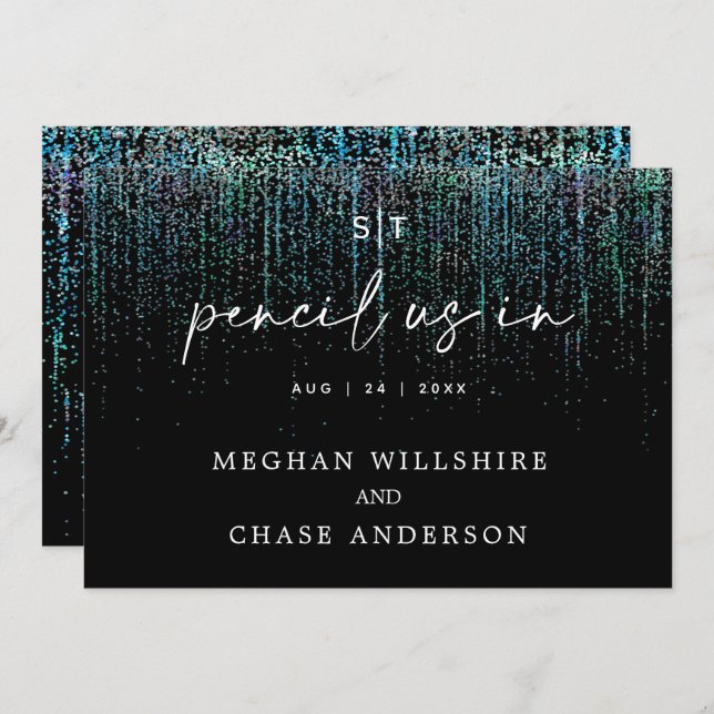Convites Lápis Modernos Em Glitter Teal Edgy (Frente/Verso)