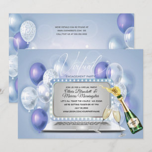 Convites Laptop de Celebração do Noivado Virtual Azul Dus