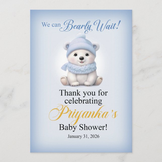 Convites LAQUITA polar bear Baby Shower sign for Priyanka (Frente)