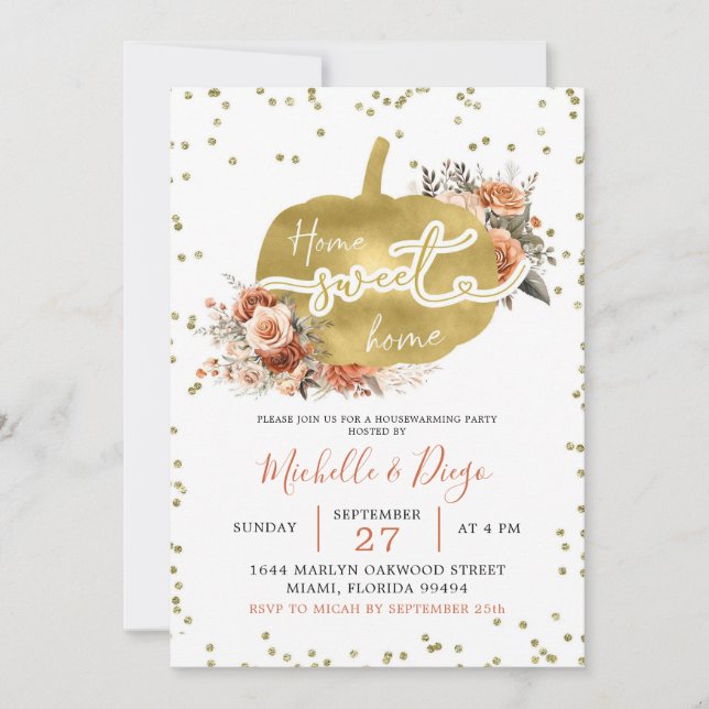 Convites Lar de Pumpkin Laranja Queimado Lar Casa Doce (Frente)