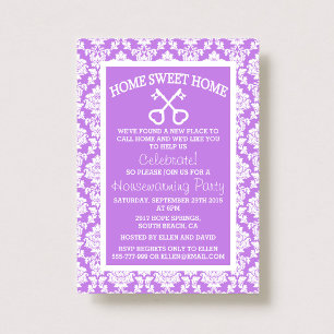 Convites Lar para casa do Damasco roxo, doce lar
