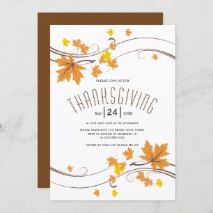Convites Laranja-amada-marrom folhas caem Ação de Graças
