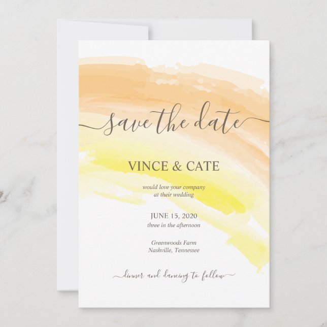 Convites Laranja Amarelo Splash Aquarela Casamento (Frente)