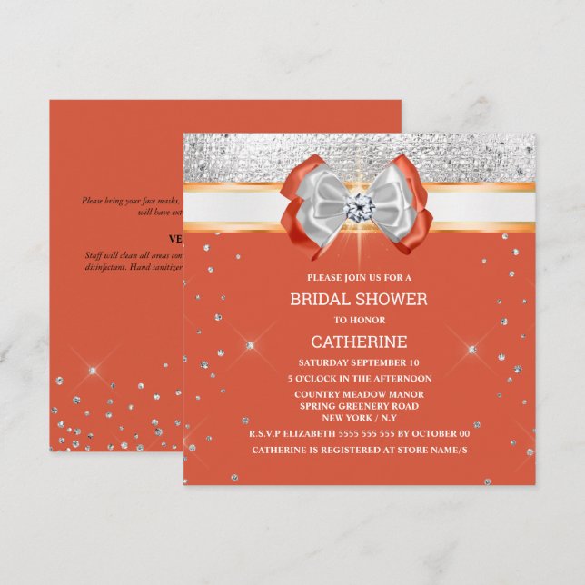 Convites Laranja arco elegante brilhante prata  (Frente/Verso)