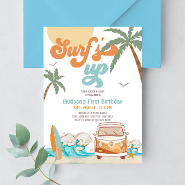 Convites Laranja Azul QUALQUER IDADE Menino Surf Up Surf 1º