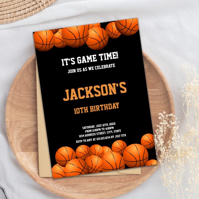 Convites Laranja Balls com fundo preto (Orange Balls with black background Basketball Invitation)