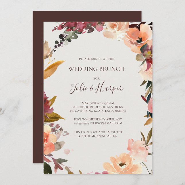 Convites Laranja Borboleta | Beige Wedding Brunch (Frente/Verso)