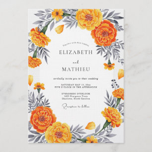 Convites Laranja Calendula Flor Romântico Casamento