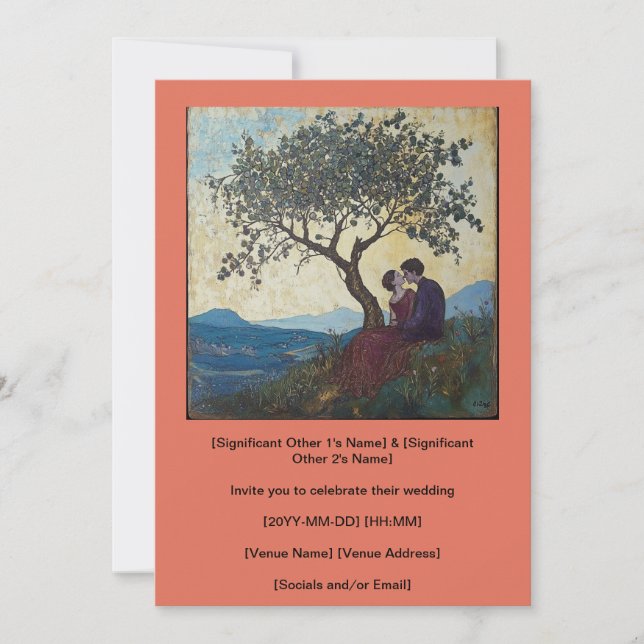 Convites Laranja Casal Innu apaixonado beijando o nariz Con (Frente)