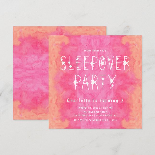 Convites Laranja Cor-De-Água Cor-De-Água Estrelada Rapariga (Frente/Verso)