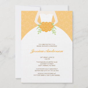 Convites Laranja Damask e Chá de panela Bride