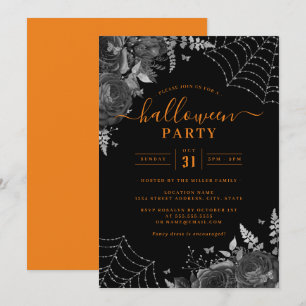 Convites Laranja Dark Spooky Floral Cobwebs Festa de Hallow