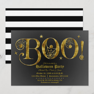 Convites Laranja Dourado BOO Fantasia Elegante de Halloween