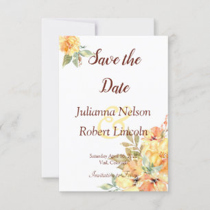 Convites Laranja e amarelo aquarela floral salvar a data