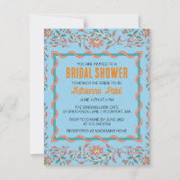 Laranja e Azul Aqua Chá de panela Floral Invitati