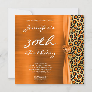 Convites Laranja e Dourado Leopardo Foil 30º Aniversário
