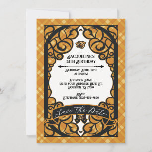 Convites Laranja e Preto Rosa Princesa Gated Aniversário