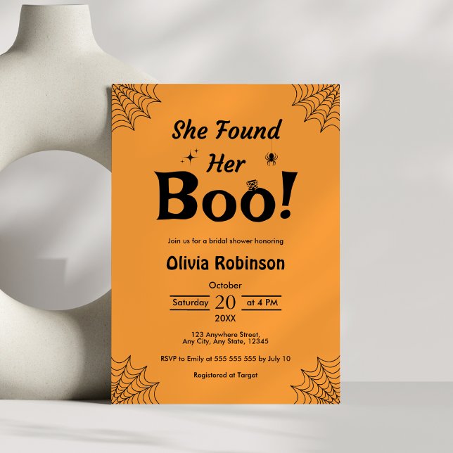 Convites Laranja Ela Encontrou Seu Chá de panela De Boo Hal (Orange She Found Her Boo Halloween Bridal Shower Invitation )