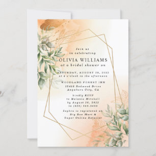 Convites Laranja Elegante eucalipto romântico deixa rústico