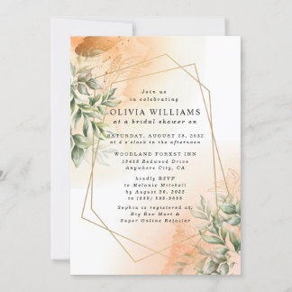 Convites Laranja Elegante romântico do eucalipto deixa rúst