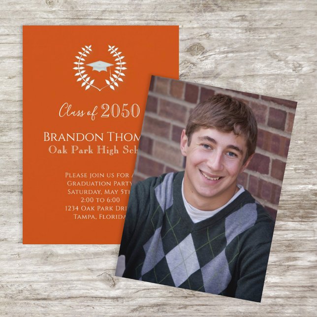 Convites Laranja Elegante Simples e Moderno Formando de Fot (Criador carregado)