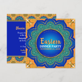 Convites Laranja Especiaria Oriental Azul Real Dourado Jant
