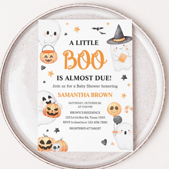 Convites Laranja Fantasma Halloween Pequeno Chá de fraldas (A Little Boo Baby Shower Invitation
)