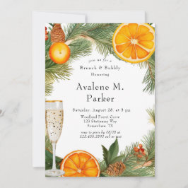 Convites Laranja Fatia Pine Wreath Brunch e Bubble