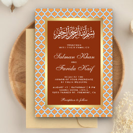 Convites Laranja Ferrugem Quatrefoil Islâmico Casamento Mar