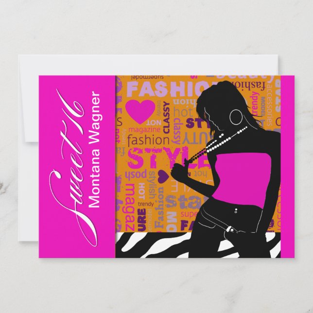 Convites Laranja fino do rosa quente | da zebra de Popp do (Frente)