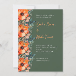 Convites Laranja Floral e Verde Verde Elegante