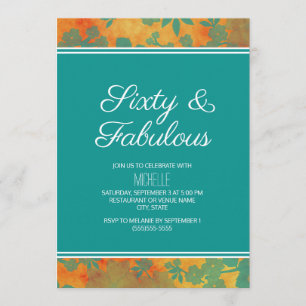 Convites Laranja Floral Verde Sessantésimo Aniversário Fabu