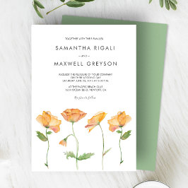 Convites Laranja Floral Watercolor Poppies Casamento