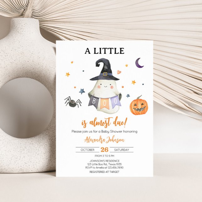 Convites Laranja Halloween Espírito Pequeno Chá de fraldas  (Little Boo Baby Shower Invitation)