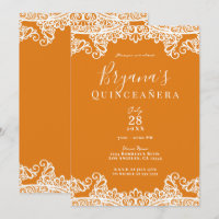 Laranja Manga e Renda Branca Elegante Quinceañera