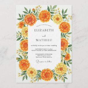 Convites Laranja Marigold Floral Capricho Casamento