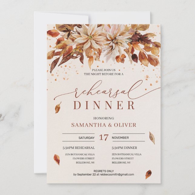 Convites Laranja Marigold Flores de Outono Ensaio Boho (Frente)