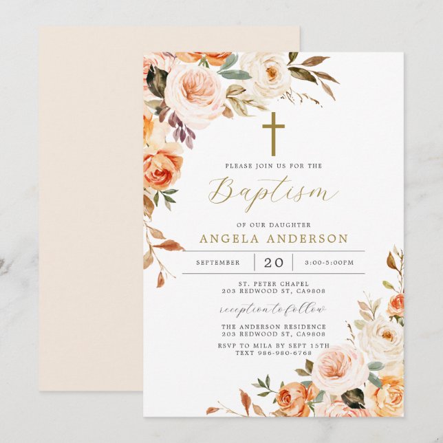 Convites Laranja Pêssego Batismo/Convite de Natal (Frente/Verso)