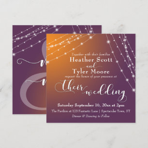 Convites Laranja Plum Ombre & Cadeias de luz Casamento 2b