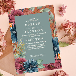 Convites Laranja queimada e sábio Casamento Russo Moderno