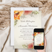 Laranja Queimada Floral Outono Greenery Casamento