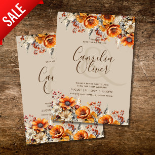 Convites Laranja Queimada Queda Floral de inverno Boho
