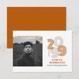 Convites Laranja Queimada Retro Grande Números Classe de Fo