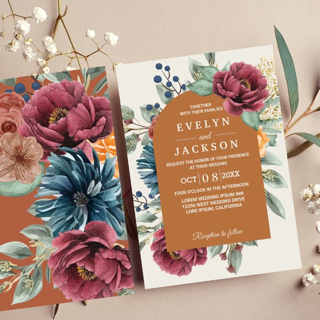 Convites Laranja queimada terracota moderna russa Boho (Criador carregado)