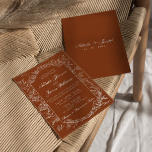 Convites Laranja Queimado Floral Chique Boho Terracota Casa