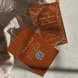 Convites Laranja Queimado Floral Terracota Código QR Casame