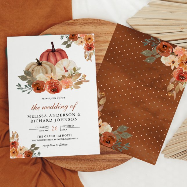 Convites Laranja Queimado Terroso Floral Casamento de Abóbo (Criador carregado)