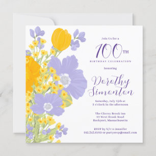 Convites Laranja Roxo Amarelo Flores Selvagens 100º Anivers