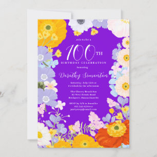 Convites Laranja Roxo Amarelo Flores Selvagens 100º Anivers