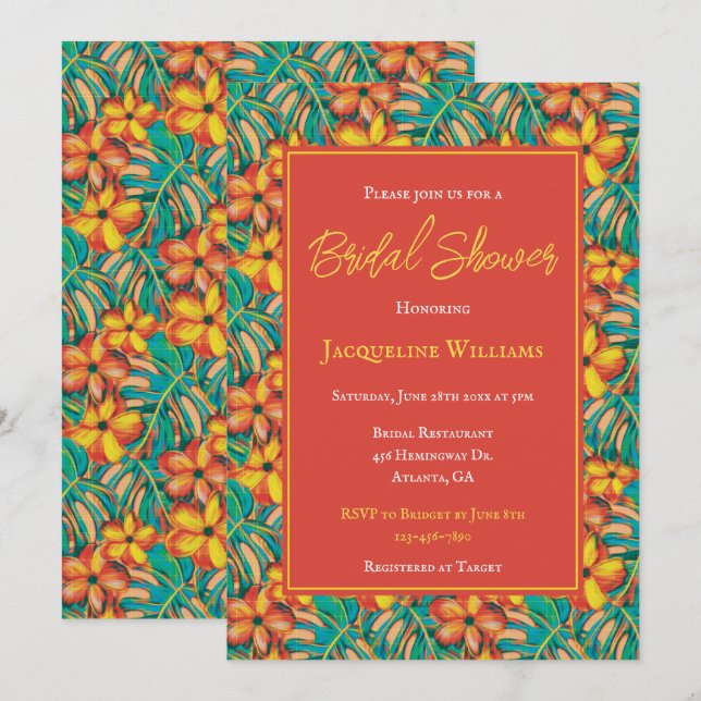 Convites Laranja tropical e Chá de panela floral amarelo (Frente/Verso)